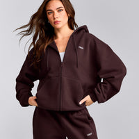 Foundations Cosy Zip Through Hoodie | Plum Brown