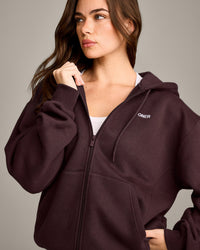 Foundations Cosy Zip Through Hoodie | Plum Brown