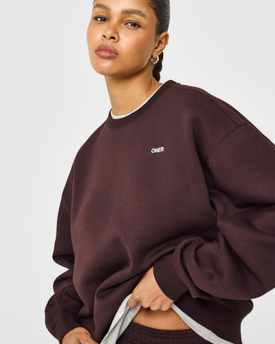 Foundations Crew Neck Sweatshirt with Grey Logo | Plum Brown