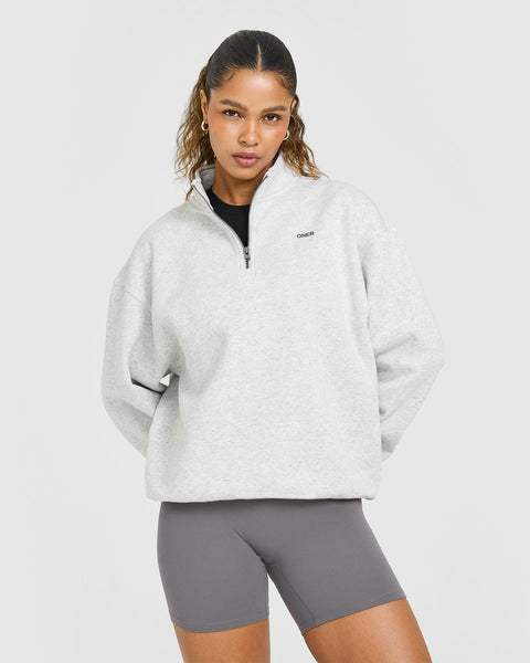 Foundations Oversized 1/4 Zip Sweatshirt Light Grey Marl | Oner