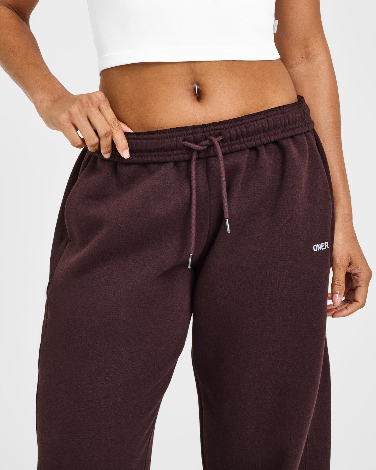 Foundations Straight Leg Joggers with Grey Logo | Plum Brown