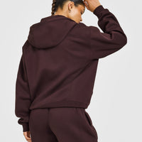 Foundations Zip Through Hoodie with Grey Logo | Plum Brown
