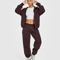 Foundations Zip Through Hoodie with Grey Logo | Plum Brown