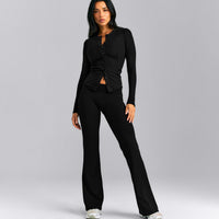 Mellow™ Rib Long Sleeve Cardigan with Embroidered Logo | Black