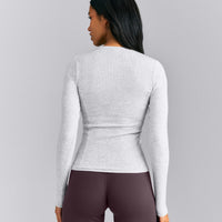 Mellow™ Rib Long Sleeve Cardigan with Embroidered Logo | Light Grey Marl
