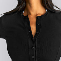Mellow™ Rib Mid Long Sleeve Cardigan with Embroidered Logo | Black