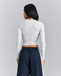 Mellow™ Rib Mid Long Sleeve Cardigan with Embroidered Logo | Light Grey Marl