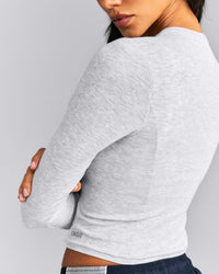 Mellow™ Rib Mid Long Sleeve Cardigan with Embroidered Logo | Light Grey Marl