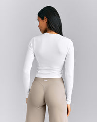 Mellow™ Rib Mid Long Sleeve Cardigan with Embroidered Logo | White