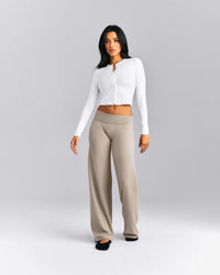 Mellow™ Rib Mid Long Sleeve Cardigan with Embroidered Logo | White