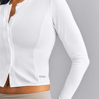 Mellow™ Rib Mid Long Sleeve Cardigan with Embroidered Logo | White
