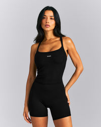 Mellow™ Rib Racer Back Mid Vest with Built in Bra Shelf | Black