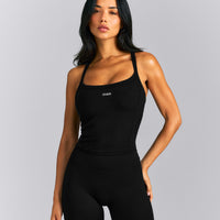 Mellow™ Rib Racer Back Mid Vest with Built in Bra Shelf | Black