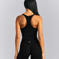 Mellow™ Rib Racer Back Mid Vest with Built in Bra Shelf | Black