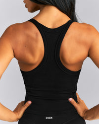 Mellow™ Rib Racer Back Mid Vest with Built in Bra Shelf | Black