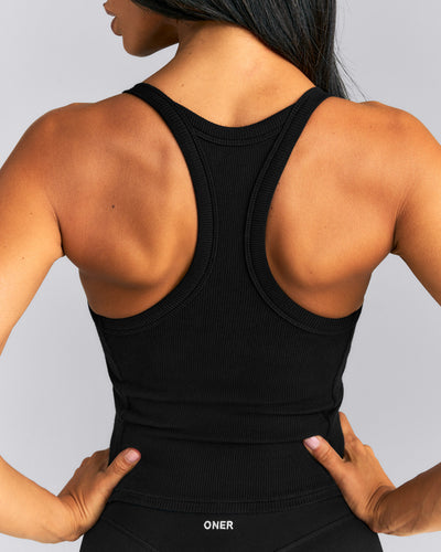Mellow™ Rib Racer Back Mid Vest with Built in Bra Shelf | Black