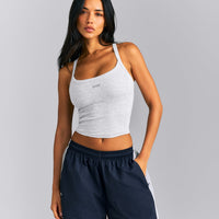 Mellow™ Rib Racer Back Mid Vest with Built in Bra Shelf | Light Grey Marl