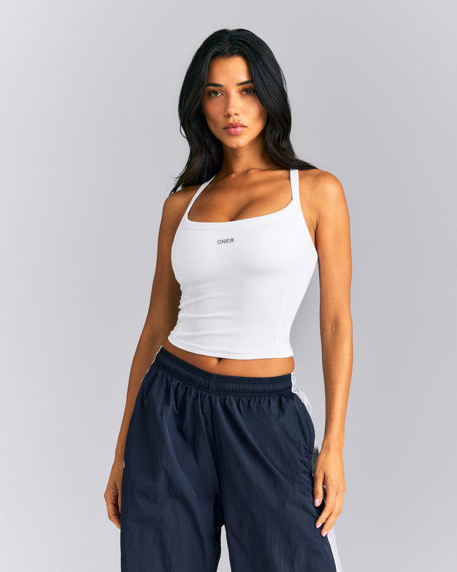 Mellow™ Rib Racer Back Mid Vest with Built in Bra Shelf | White