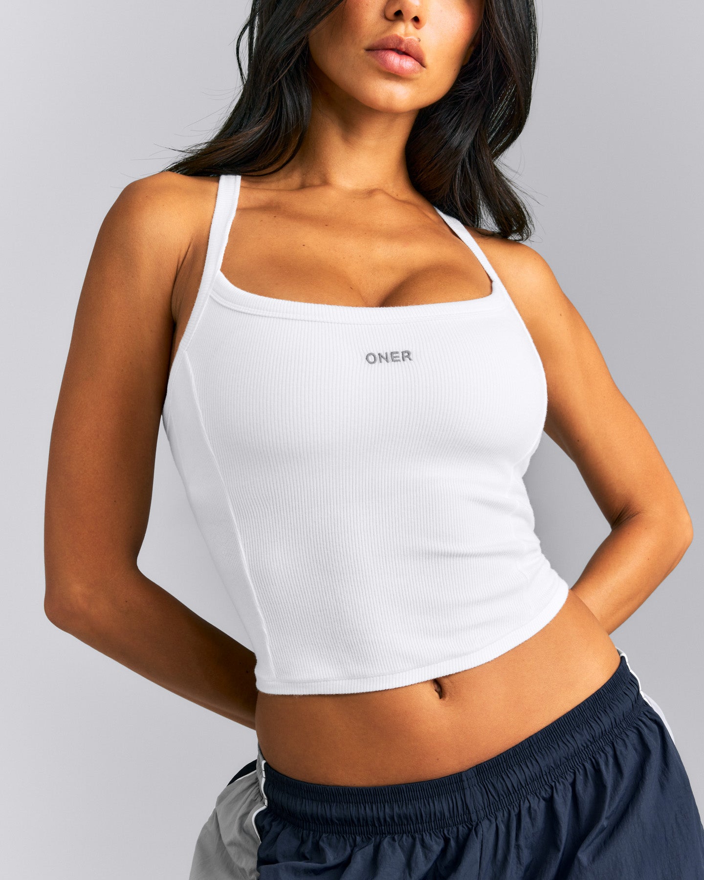 Mellow™ Rib Racer Back Mid Vest with Built in Bra Shelf | White