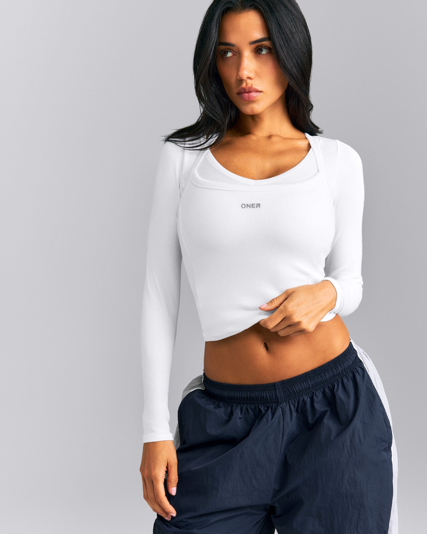 Mellow™ Rib Racer Back Mid Vest with Built in Bra Shelf | White
