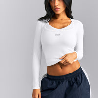 Mellow™ Rib Racer Back Mid Vest with Built in Bra Shelf | White