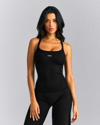 Mellow™ Rib Racer Back Vest with Built in Bra Shelf | Black