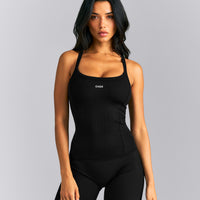 Mellow™ Rib Racer Back Vest with Built in Bra Shelf | Black