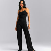 Mellow™ Rib Racer Back Vest with Built in Bra Shelf | Black