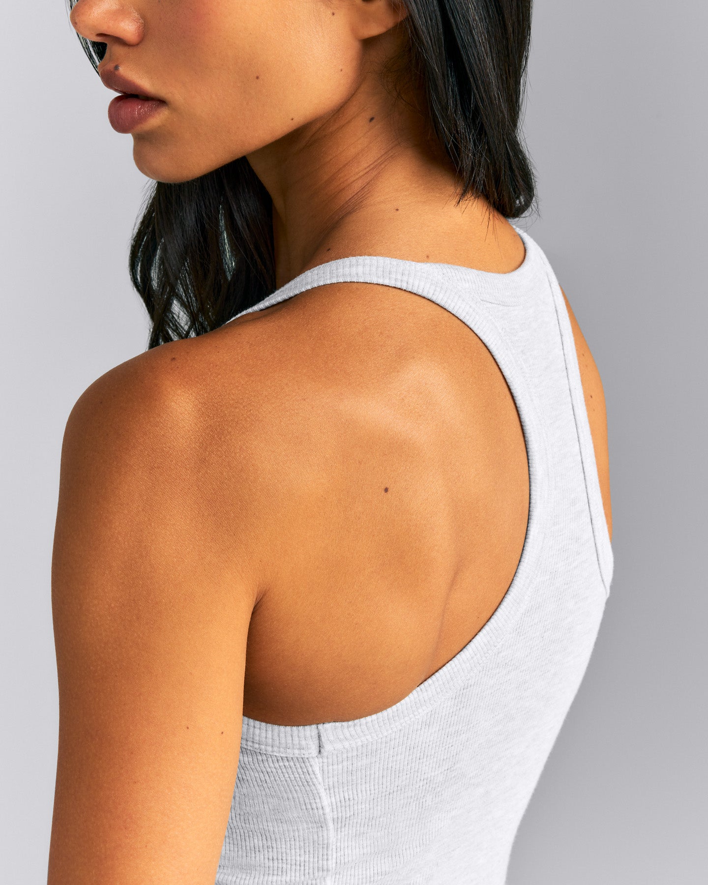 Mellow™ Rib Racer Back Vest with Built in Bra Shelf | Light Grey Marl