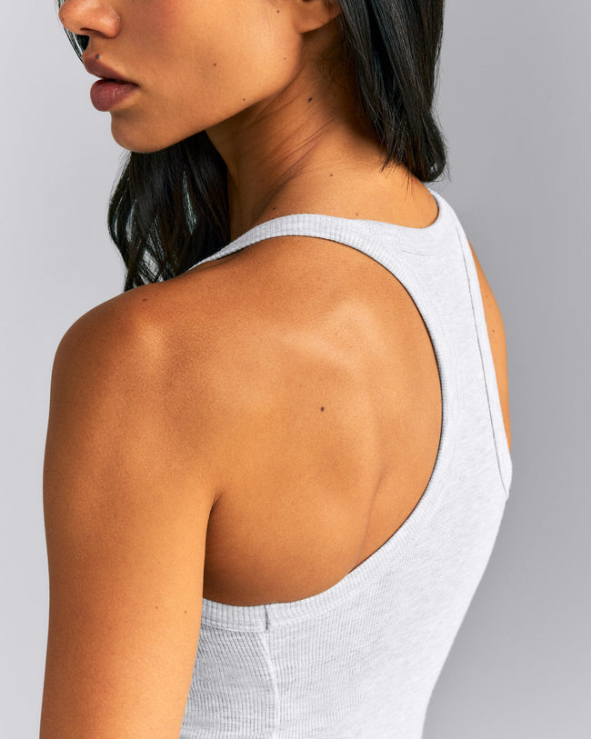 Mellow™ Rib Racer Back Vest with Built in Bra Shelf | Light Grey Marl