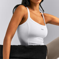 Mellow™ Rib Racer Back Vest with Built in Bra Shelf | White
