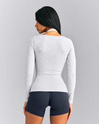 Mellow™ Rib V Neck Long Sleeve Top | Light Grey Marl