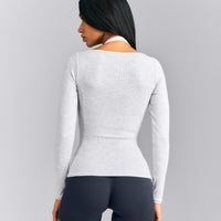 Mellow™ Rib V Neck Long Sleeve Top | Light Grey Marl