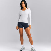 Mellow™ Rib V Neck Long Sleeve Top | Light Grey Marl