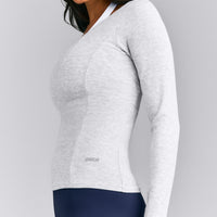 Mellow™ Rib V Neck Long Sleeve Top | Light Grey Marl