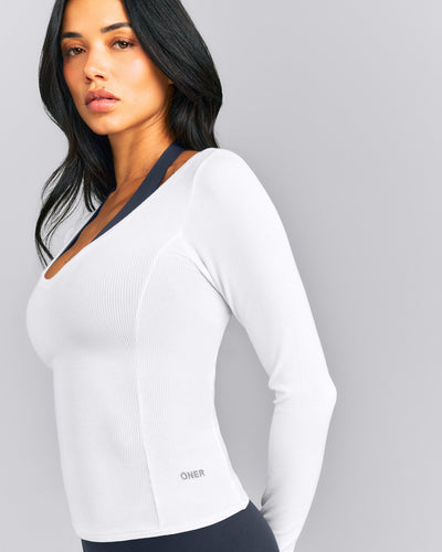Mellow™ Rib V Neck Long Sleeve Top | White