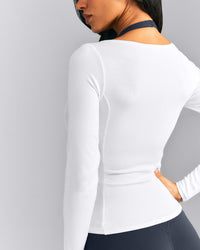 Mellow™ Rib V Neck Long Sleeve Top | White