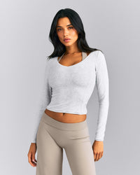 Mellow™ Rib V Neck Mid Long Sleeve Top | Light Grey Marl