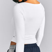 Mellow™ Rib V Neck Mid Long Sleeve Top | White