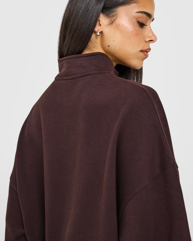 Mid Weight 1/4 Zip Sweatshirt | Plum Brown