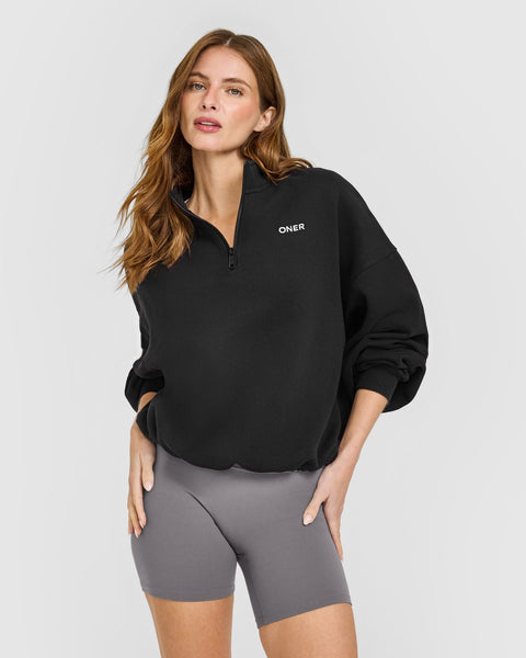Mid Weight 1/4 Zip Sweatshirt Soft Black | Oner Active CA