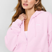 Mid Weight Relaxed Zip Through Hoodie | Chalk Pink