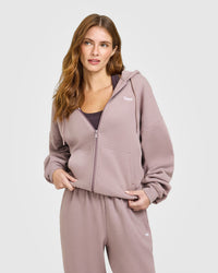 Mid Weight Relaxed Zip Through Hoodie | Dusty Purple