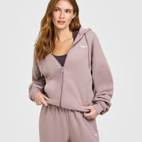 Mid Weight Relaxed Zip Through Hoodie | Dusty Purple