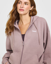 Mid Weight Relaxed Zip Through Hoodie | Dusty Purple