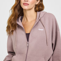 Mid Weight Relaxed Zip Through Hoodie | Dusty Purple
