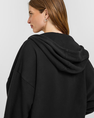 Mid Weight Relaxed Zip Through Hoodie | Soft Black