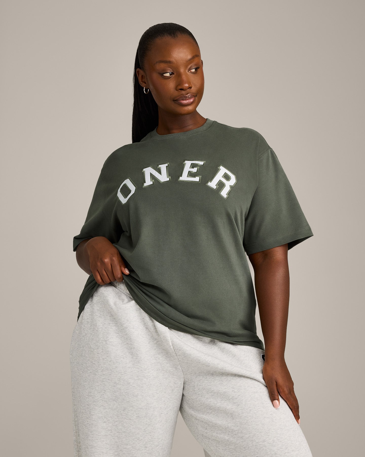 Oversized Oner Girlfriend Washed T-Shirt | Washed Dark Khaki