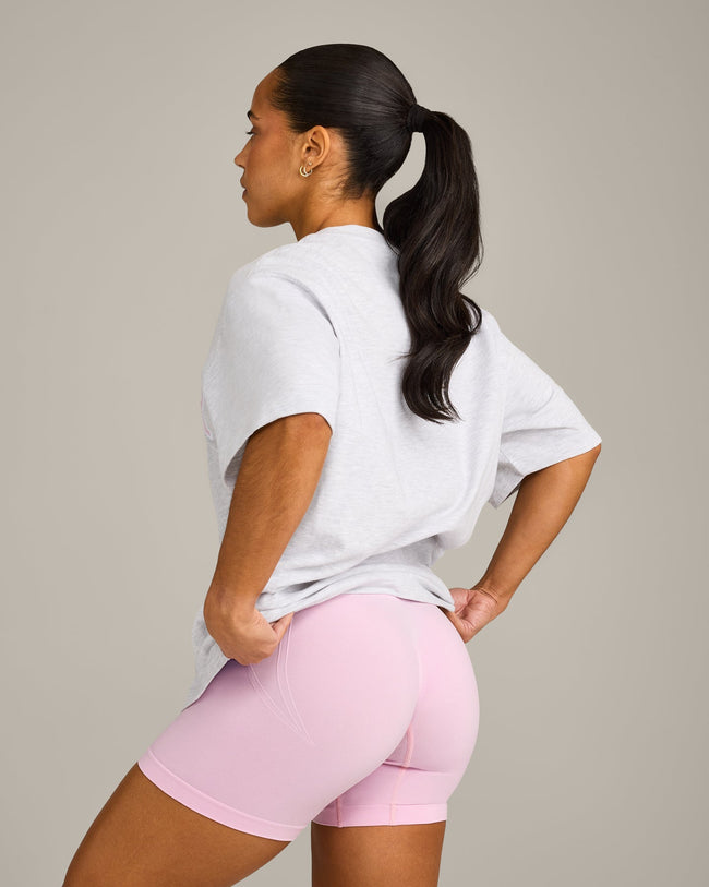 Oversized Oner Girlfriend Washed T-Shirt | Light Grey Marl/Chalk Pink