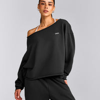 Cotton Vintage Lounge Off-The-Shoulder Sweatshirt | Washed Black